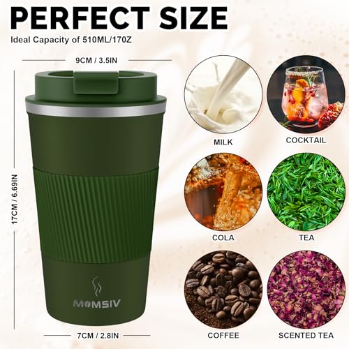 Image of 17oz Travel Mug, MOMSIV Insulated Coffee Cup with Leakproof Lid, Vacuum Stainless Steel Double Walled Reusable Tumbler for Hot and Cold Water Coffee and Tea In Travel and Car