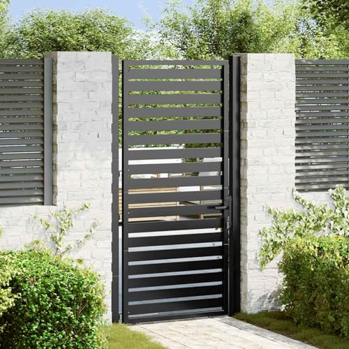 Gecheer Gartentor Abschließbar Schwarz 100x180 cm Aluminium, Gartentür Sicherheitszauntor für Gartenzaun Hoftor Einfahrt Grundstückssicherung42004149