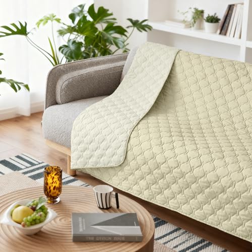 Image of gogobunny 100% Double-Sided Waterproof Dog Bed Cover Pet Blanket Sofa Couch Furniture Protector for Puppy Large Dog Cat, Reversible (82x102 Inch (Pack of 1), Dark Cream /Light Cream)