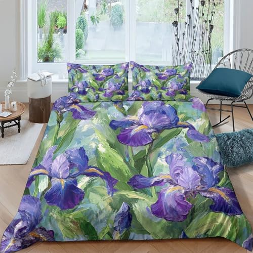 Housse de couette fleurs d'iris en microfibre ultra douce et résistante avec zip - 4