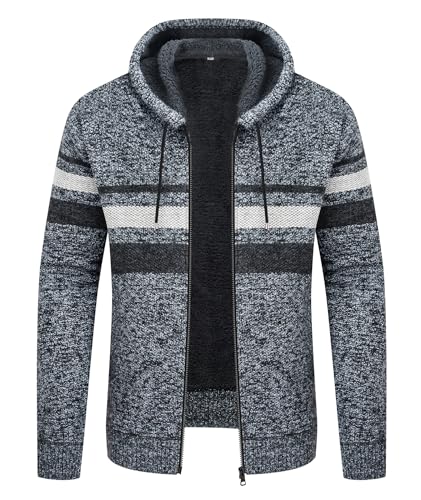 Image of LLdress Mens Knit Cardigan Sweaters Sherpa Lined Full Zip Hoodie With Pockets