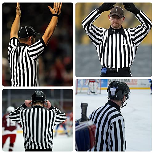 Witkey Sporting Goods Men\'s Referee Shirt, Pro-Style V-Neck Referee Costume with Penalty Flag Whistle Referee Card for Football, Basketball & Volleyball