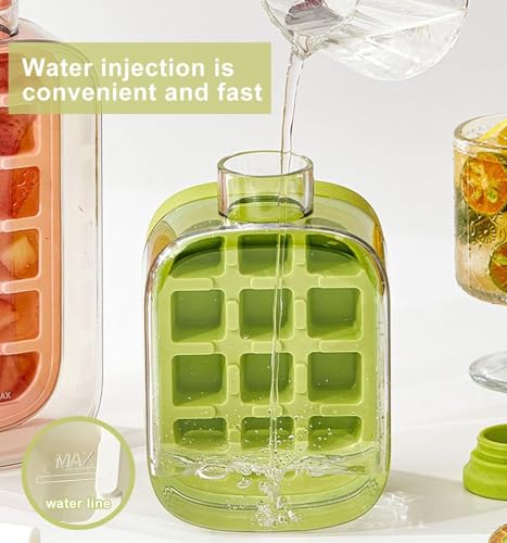 Image of 2 in 1 Zero Touch Press Ice Cube Mold Water Bottle with Lid and Bin,Easy Press to Release Vertical Ice Cube Tray with Lid for Freezer (500 ML)