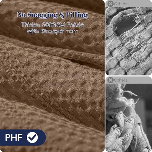 Image of PHF Soft Waffle Comforter Set King Size- Comfy Breathable Waffle Weave Comforter with 2 Pillow Shams, 3 Pieces Less Snagging Lightweight Textured Bedding Set for All Season, Mocha