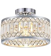 YURNYQ Crystal Ceiling Light Fixture, Modern Semi Flush Mount Ceiling Light, Chrome Lighting Fixt...