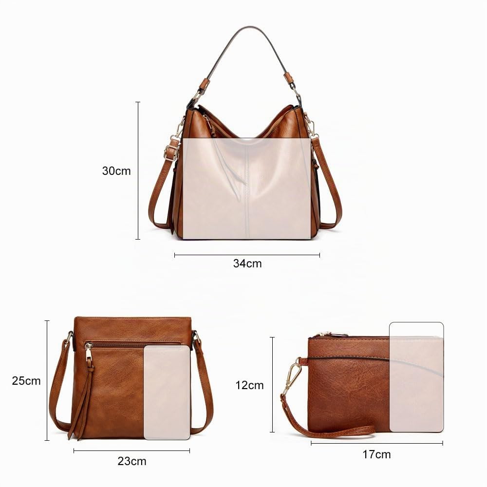 Pahajim Bolso Mujer Bandolera Grande PU Cuero Bolso de Hombro Shopper Elegante Bolsos Hobo Conjunto de Bolsos y Cartera para Trabajo, Compras y Viajes