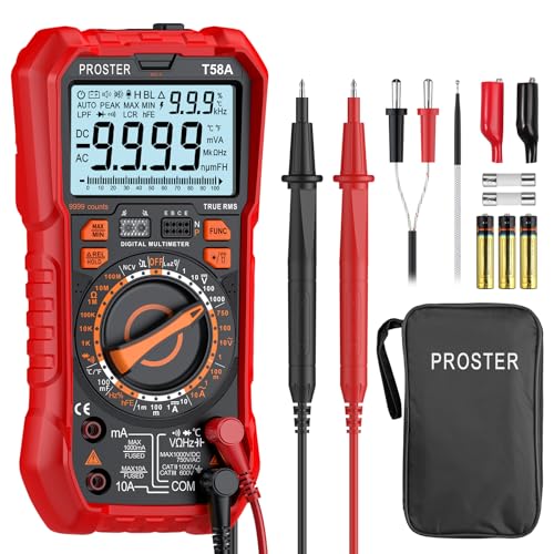 Proster Digital Multimeter TRMS Manual Range Multimeter 9999 Counts NCV Detector DC AC Voltage Current Meter Temperature Capacitance Resistance Diode Continuity HFE Tester LOZ