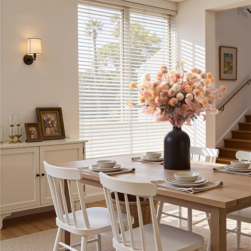 Alupssuc 16 PCS Faux Flowers for Vase Artificial Silk Mums with Eucalyptus, Fake Chrysanthemum Floral with Adjustable Long Stem for Dining Table Centerpiece Home Decoration Indoor, image 1