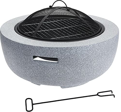 Rammento 60 cm Feuerstelle & Grill für Terrasse – strukturierte Granit-Oberfläche, vielseitige Heizung und Grilllösung, kommt mit Funkengitter – geeignet für Garten und Veranstaltungen im Freien