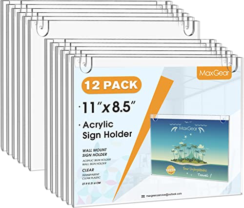Image of MaxGear Wall Mount Sign Holder, 8.5 x 11 Landscape, 12 Pack