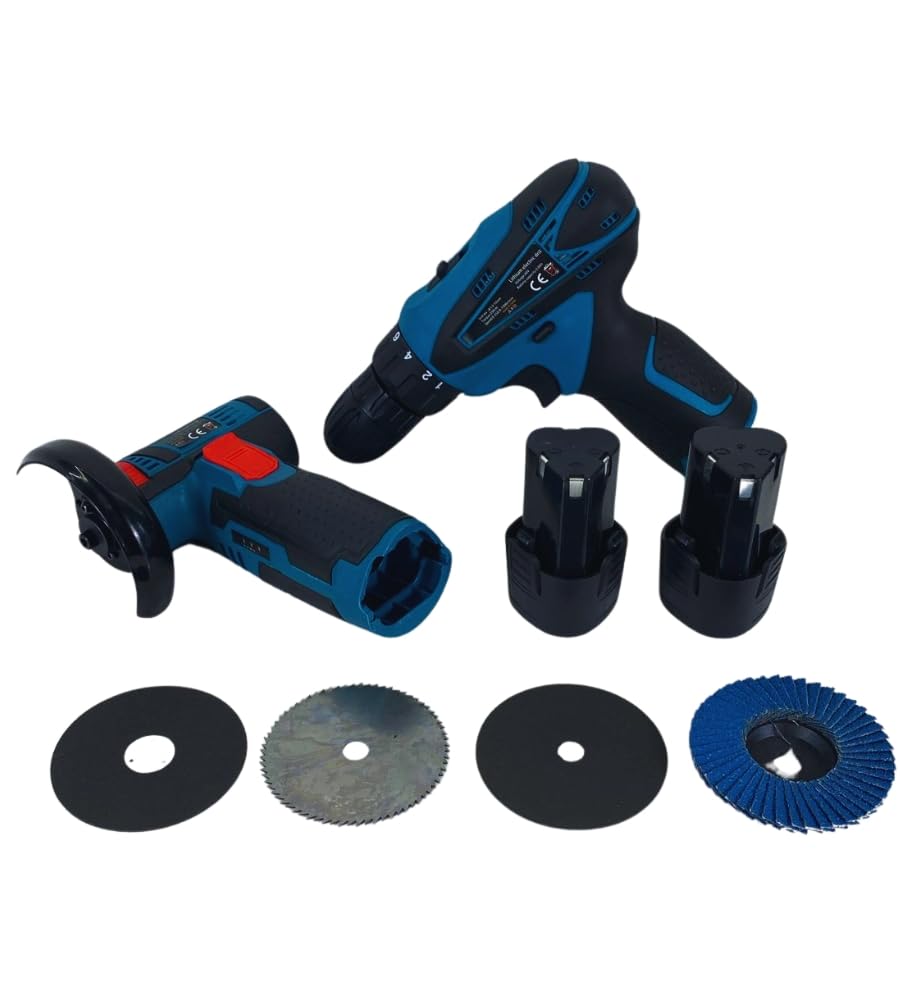 Mini Flex Smerigliatrice Angolare a Batteria 12 V + Avvitatore Trapano Portatile Senza Filo Doppia Batteria Mandrino 10 mm con 2 Batterie Valigetta