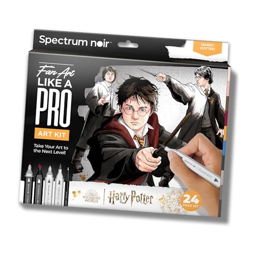 Warner Bros Harry Potter Art Colouring Set – Fan-Art Like a Pro Kit by Spectrum Noir – 24 pezzi tra cui libro da colorare premium, pennarelli artistici e penne Liner