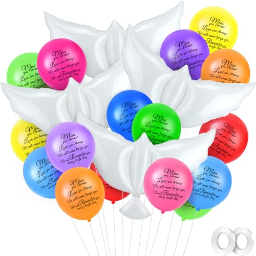 Image of Skylety 36 Pcs Memorial Balloons to Release with Dove Balloon,Multicolor | Helium, Remembrance for Heavenly Birthday, Memorial Services, Release in Sky Ceremony, Forever in Hearts Messages