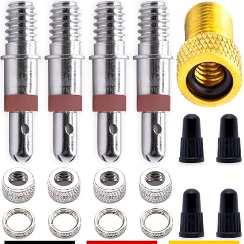 ANYKING Set Completo di valvole di Ricambio per Bicicletta, 17 Pezzi: 4 x valvole Dunlop + Adattatore AV Come valvola per Auto, Pompa Aria + Dado, valvola Normale Standard NV DV BV valvole.