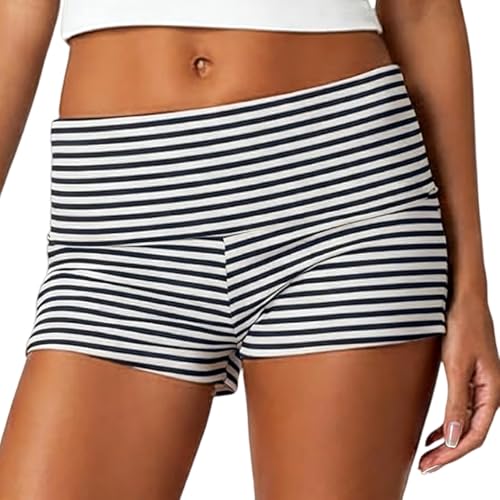 Image of KMBANGI Womens Fold Over Shorts Elastic Waist Y2k Lounge Shorts Foldover Cute Pajama Micro Bottoms Mini Shorts Sleepwear