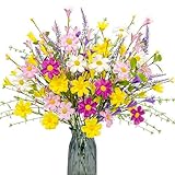 J'FLORU Artificial Spring Flowers 12 Pack Spring Floral Picks 17 Inch Flower Stems with Colorful Daisies and Forsythia for Spring Summer Easter Flower Arrangements Centerpieces