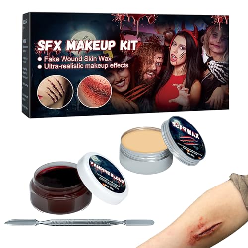 Kit de maquillaje 2 en 1 para Halloween, kit de heridas con espátula, pintura corporal realista para heridas, , carnaval, disfraz, cosplay, fiesta, teatro, cumpleaños, juego de rol