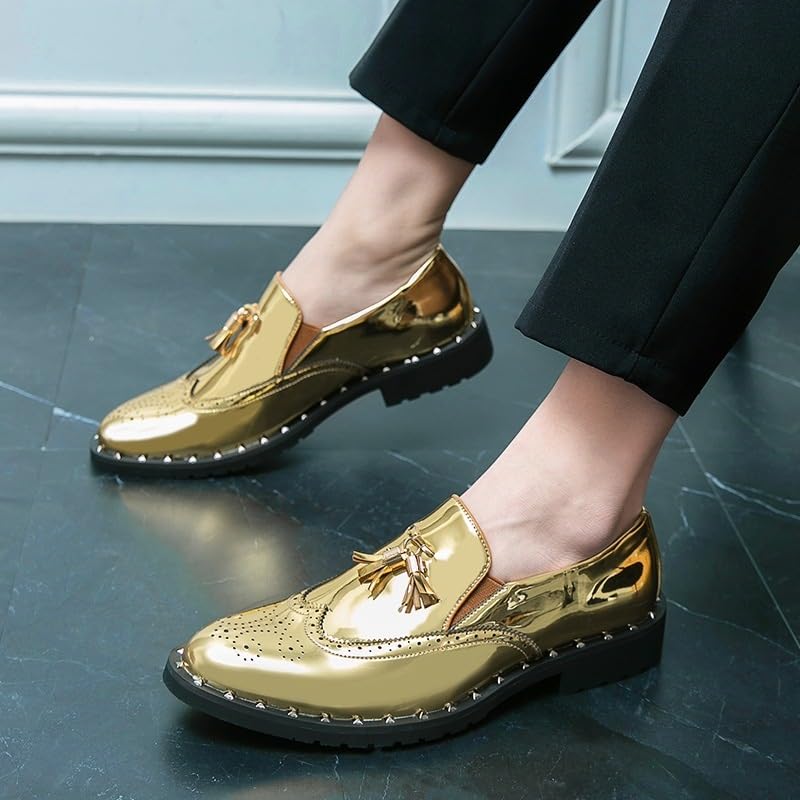 Men Tassel Brogue Formal Shoes Comfort Orthopedic Working Classic Business Party Wedding Anti-Slip Rubber Sole Slip Resistant Block Heel Casual Pointed Toe Burnished Leather Slip-on2