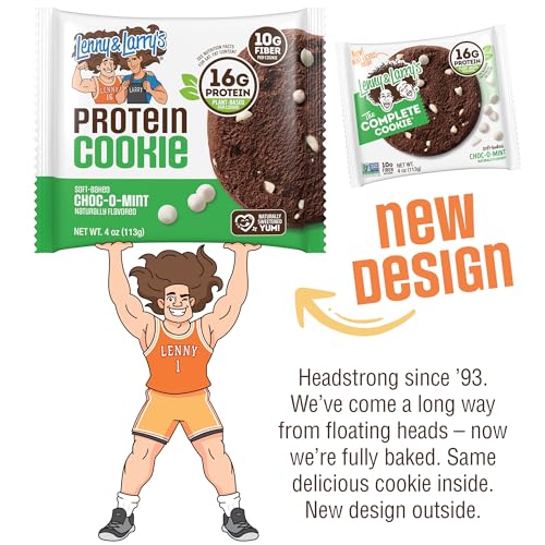 Image of Lenny & Larry's Protein Cookie, Choc-O-Mint - High Protein Snacks with 16g Plant Protein, 10g Fiber, Soft-Baked, Vegan, Non-GMO | 4oz, Pack of 12