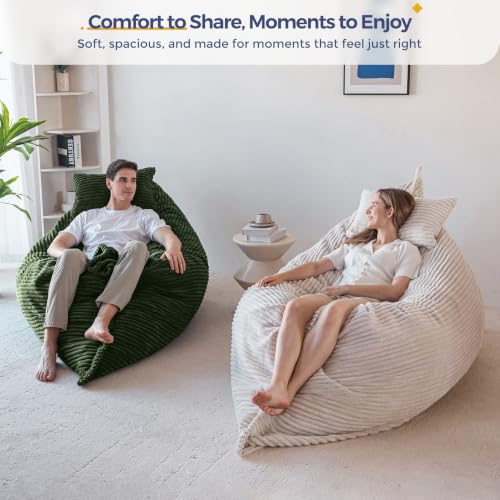 Image of MAXYOYO Giant Bean Bag Chair with Pillow, 3 in 1 Convertible Bean Bag Chair for Adults with Washable Cover, Removable Floor Cushion Stuffed Floor Lounger for Living Room Bedroom, Dark Green, Full