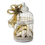 Jaula metal adornada Mopec Jaula de Metal Blanca Adorno navideño Ø18 x 36cm. con Leds, Metalica, Talla única