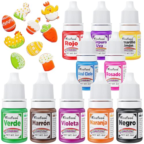 Colorante Alimentario - 10 Colorante Alimentario Concentrado, Coloranti Alimentario Liquid para Pastel, Hornear, Glasear, Galletas, Hacer Limo y Manualidades - 6ml