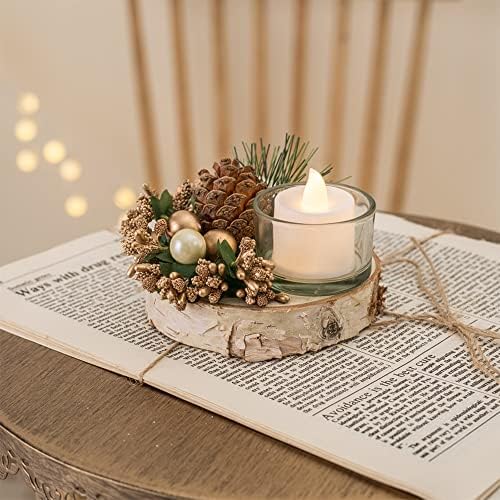 Christmas Candle Holder,Christmas Table Centrepiece,Christmas Room Decorations,Christmas Votive Candle Holder,Christmas Pine Cone Candlestick Ornament,Gift for Advent and Christmas Party