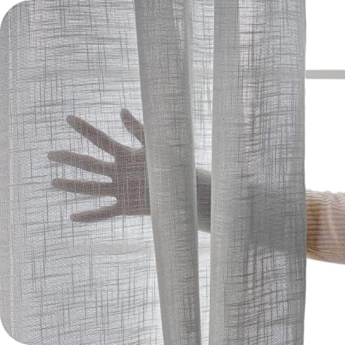 Topfinel Rideau Voilage en Lin 300x240cm à Oeillets Rideau Voilage avec Motif De Croix Décoratif Salon Moderne Chambre Adult Cuisine - Gris-1pc