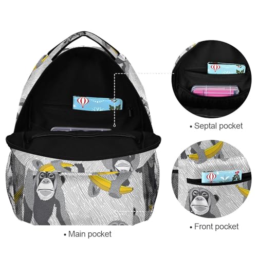 Fisyme Grey Monkey Banana Laptop Backpack Bag Bookbag Casual Hiking Travel Computer Notebooks Daypacks3