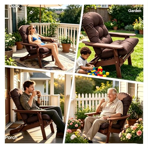 Image of QILLOWAY Outdoor High Back Chair Cushion for Adirondack, All Weather Rocking Chair Cushions Thick Padded Replacement for Patio Furniture Set of 2,Coffee