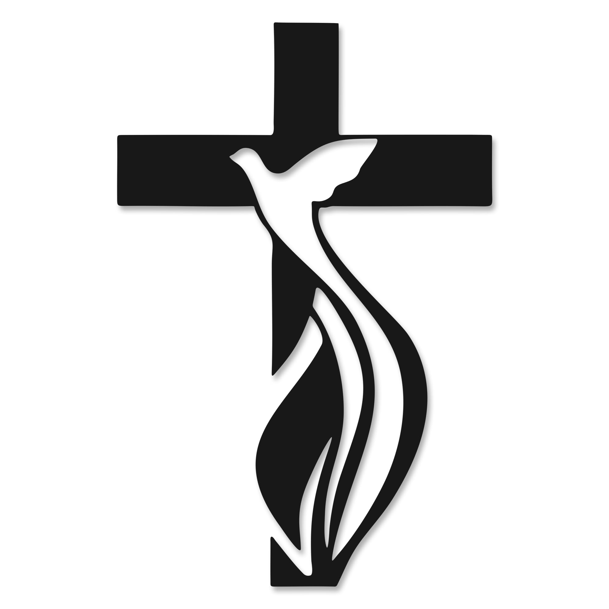 Rajukit Black Holy Spirit Dove & Cross Wall Decor – Christian Metal Wall Art With Jesus Inspired Design, Waterproof Religious Cross For Wall – Baptism Decorations & Office Christian Decor (15X9.9in)