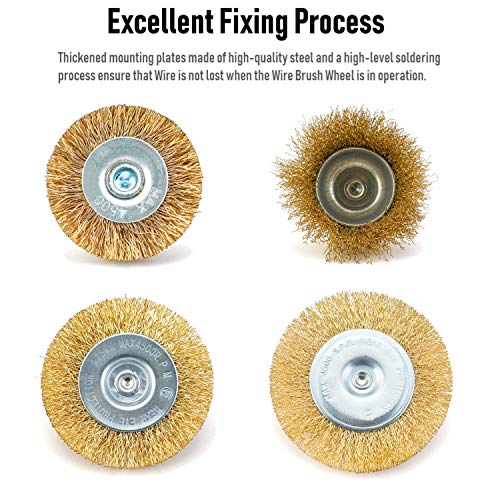 Tilax WBS006 Wire Brush Wheel Cup Brush Set 7 Piece, Wire Brush For Drill 1/4 Inch Arbor 0.0118 Inch Coarse Brass Coated Crimped Wire Wheel For Used To Clean Rust, Flakes And Abrasives Drill Attachment thumb #3