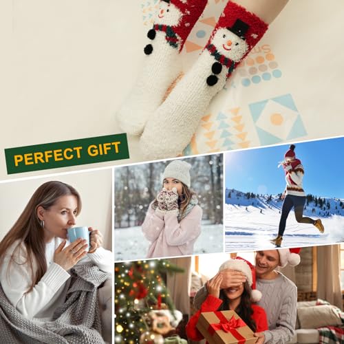 Image of Fuzzy Snowman Winter Socks - Soft & Warm Non-Slip Lounge Socks for Women & Men, Cozy Cold Weather Gift, Cute Novelty Slipper Socks