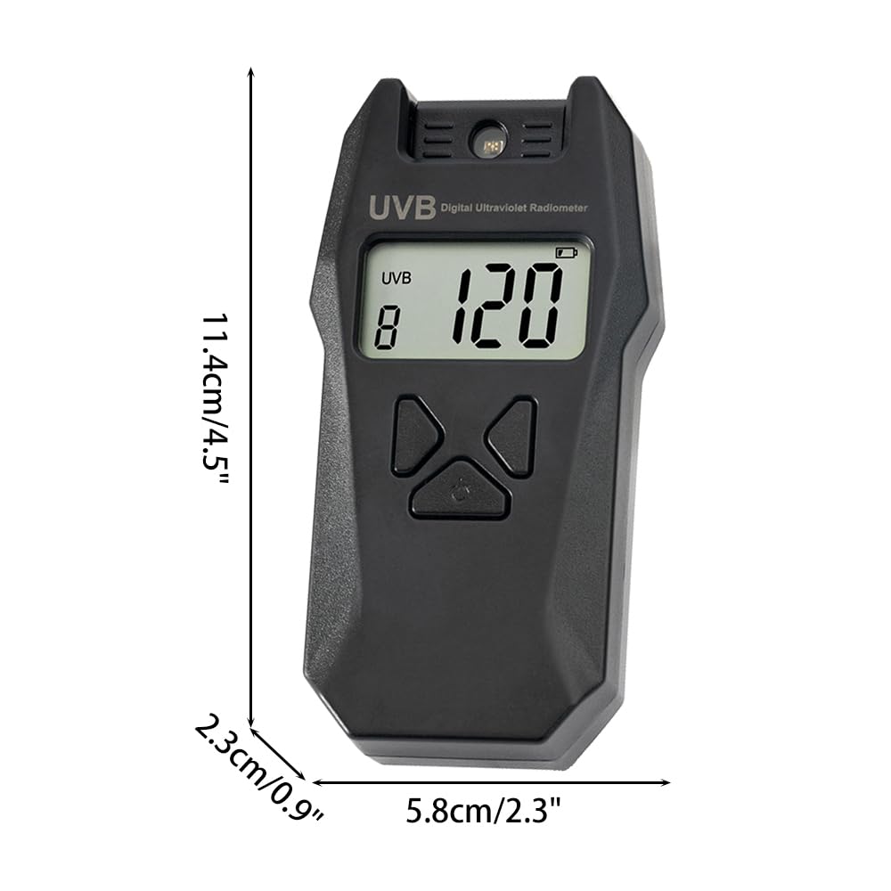DONGKER Medidor de índice UVB, sonda reversible, radiómetro digital de mano con función de registro de datos para pruebas ambientales de reptiles