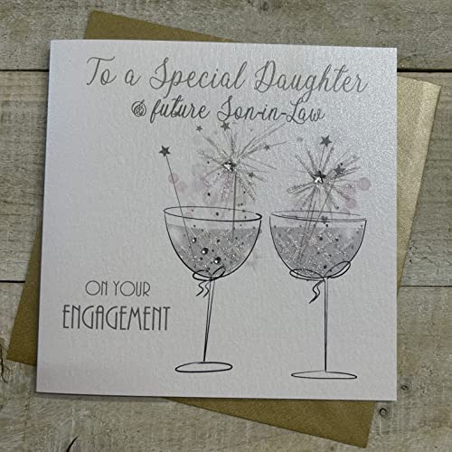 White Cotton Cards Handmade Engagement Card, Daughter & Future Son-in-Law - Code BD3-EDF,Green,16cm x 16cm