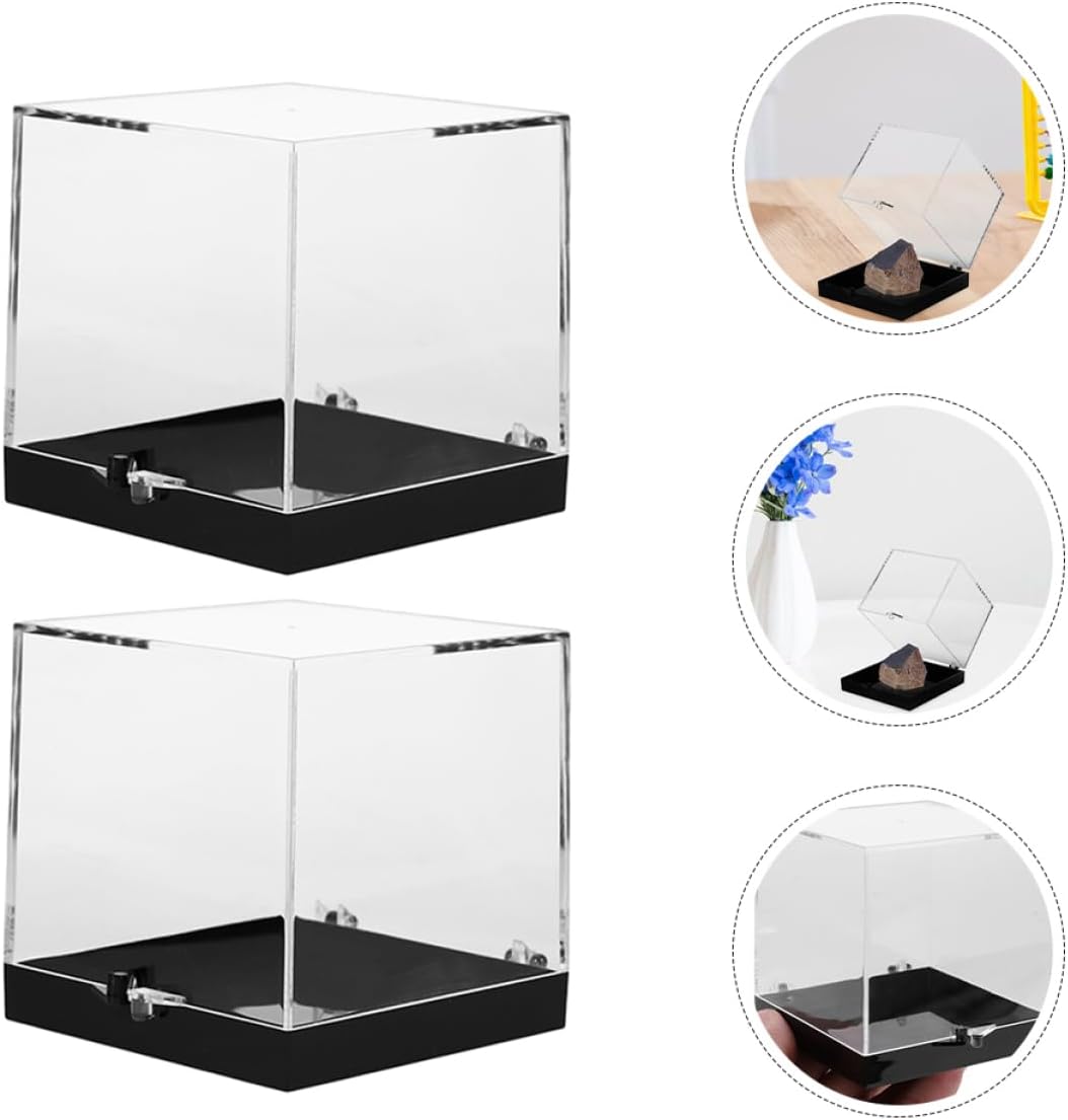 2Pcs Rock Display Box for Gemstones Mini Clear Lid Storage Cube for Organizing Mineral Specimens and Dustproof Plastic Case for Rock Collection and Display