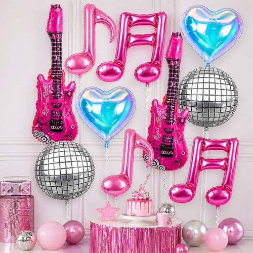 Image of Rozi Decoration Music Theme Foil Balloon Set with Guitar, Musical Notes, Heart & Disco Balloons, 10 Pcs Party Decoration Kit for Birthday Celebration & Music Theme Party