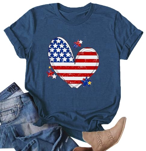 American Flag Shirts for Women 4th of July Tops USA Print T Shirt Casual Short Sleeve American Proud T-Shirt Tops2
