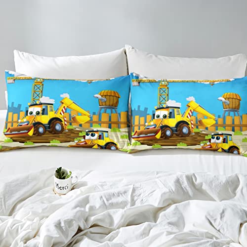 Kids Equipment Trucks Sheet Set Cartoon Construction Bulldozer Fitted Sheet for Women Men Bedroom Machinery Cars Bed Sheets Set Construction Site Bed Sheet Set including Deep Pocket Double - Image 4
