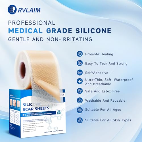 Image of Silicone Scar Sheets, Silicone Scar Tape(1.6 inch x 120 inch Roll 3M), Silicone Scar Sheets for Surgical Scars, Keloid Bump Removal, Stretch Marks Removal, C-Section, Burn et