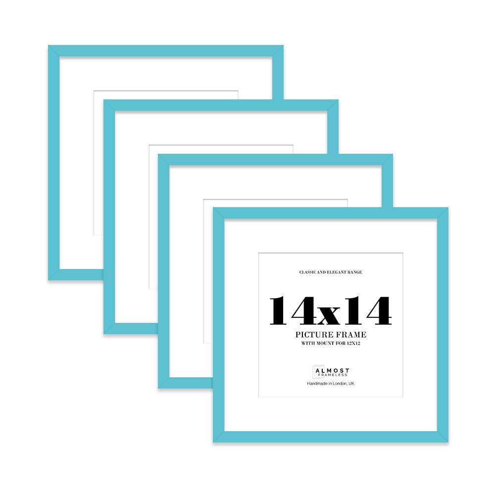 14x14 Turquoise Picture Frame with Mount for 12x12 Photos, Prints - Modern Square Wall Frame, Set of 4
