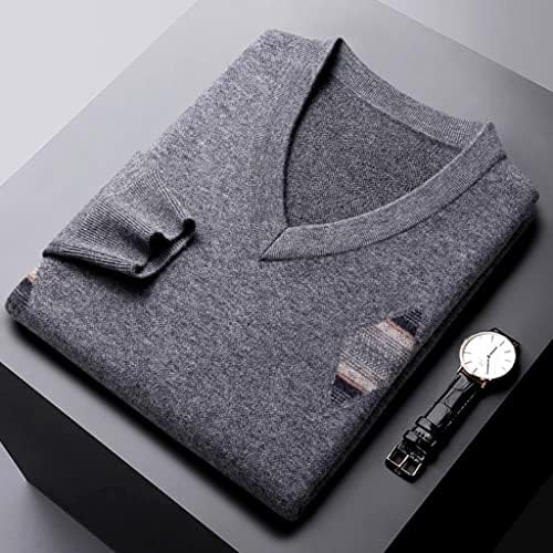 Walnut Men's Autumn and Winter Sweater V-Neck Pullover Jacquard Thickened Warm Business Casual Knitted Wool Top (Color : Gray, Size : XXX-Large)