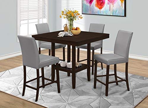 Monarch Specialties 1902, Set Of 2, Counter Height, Upholstered, Kitchen, Room, Pu Leather Look, Wood Legs, Grey, Brown, Transitional Dining Chair, 17.75" L X 22.5" W X 40" H #TOP2