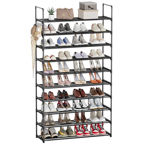 Image of 10 Tier Shoe Rack, Tall Shoe Rack for Entryway, Shoe Organizer for Closet, Shoe Storage for Front Door Entrance & Entryway, Large Long Shoe Stand Holder Adjustable Shelf Height