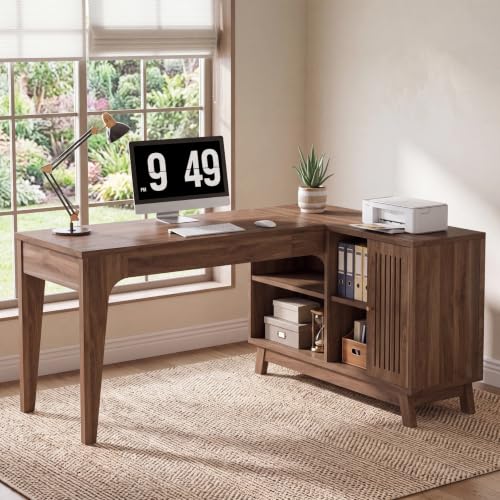 Tribesigns 57-Inch L-Shaped Desk, Office Computer Desk with Storage, Wooden Corner Workstation, Study Writing Table for Home Office (Walnut) by Tribesigns - Used condition - Image 4