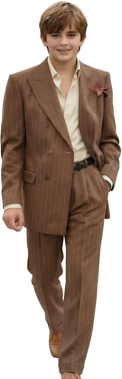 Boys Pinstripe Suit 2 Piece Tuxedo Striped Blazer Pants Boys Wedding Party Ring Bearer Outfit