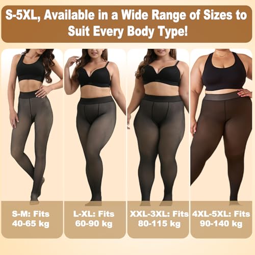 Image of Fleece Lined Tights Women Warm Thick Pantyhose Fake Translucent Fleece Sheer Tights Thermal High Waist Leggings