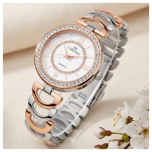 IIK COLLECTION Watches for Women Round Studded Dial |Analogue Quartz Movemnet Ladies Watch|Long Battery Life|Stainless Steel Adjustable Bracelet Chain Strap|Double Lock Clasp Safety Watches for Girls