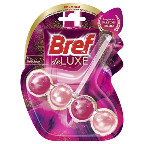 BREF WC Deluxe Magnolia Precieux, Bloc WC, Produit Nettoyant pour toilettes Parfume et anti,odeur, Formule Anti Calcaire et Anti Salete, 1 Bloc WC (50g)
