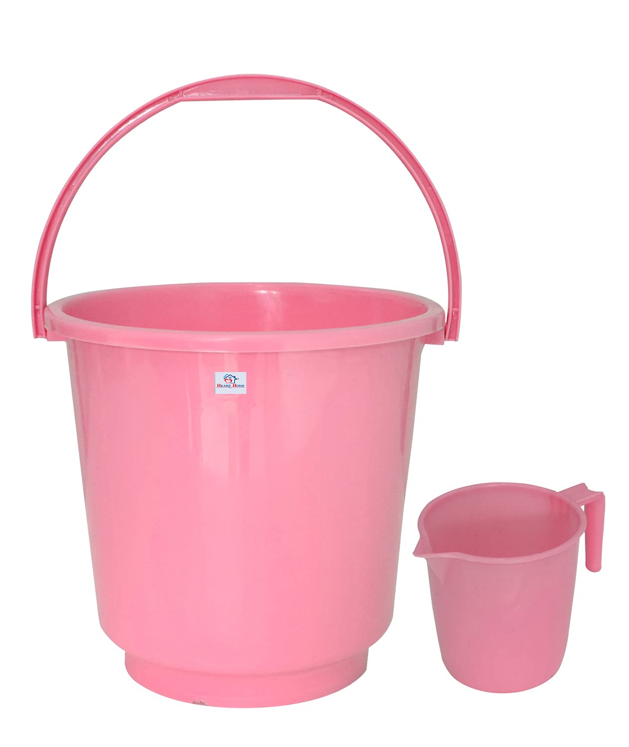 Heart Home 2 Pieces Plastic Bathroom Bucket & Mug Set (Pink)-image-2